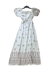 Lapogee White Floral-Print Maxi Dress with Tie Waist Size L