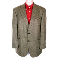 Orvis Men Sport Coats Hounds Tooth 2 Button Silk Linen Wool Brown Size 42