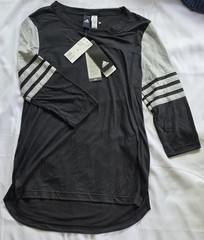 NWT Black & Grey/Gray Adidas 3/4-Sleeve T-Shirt, Sz S