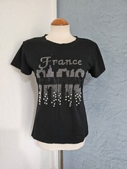 Zeva Paris Logo Beaded Sparkling Black Top Size M