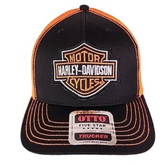 Harley Davidson Orange Custom Trucker Patch Hat Otto Cap Motorcycle