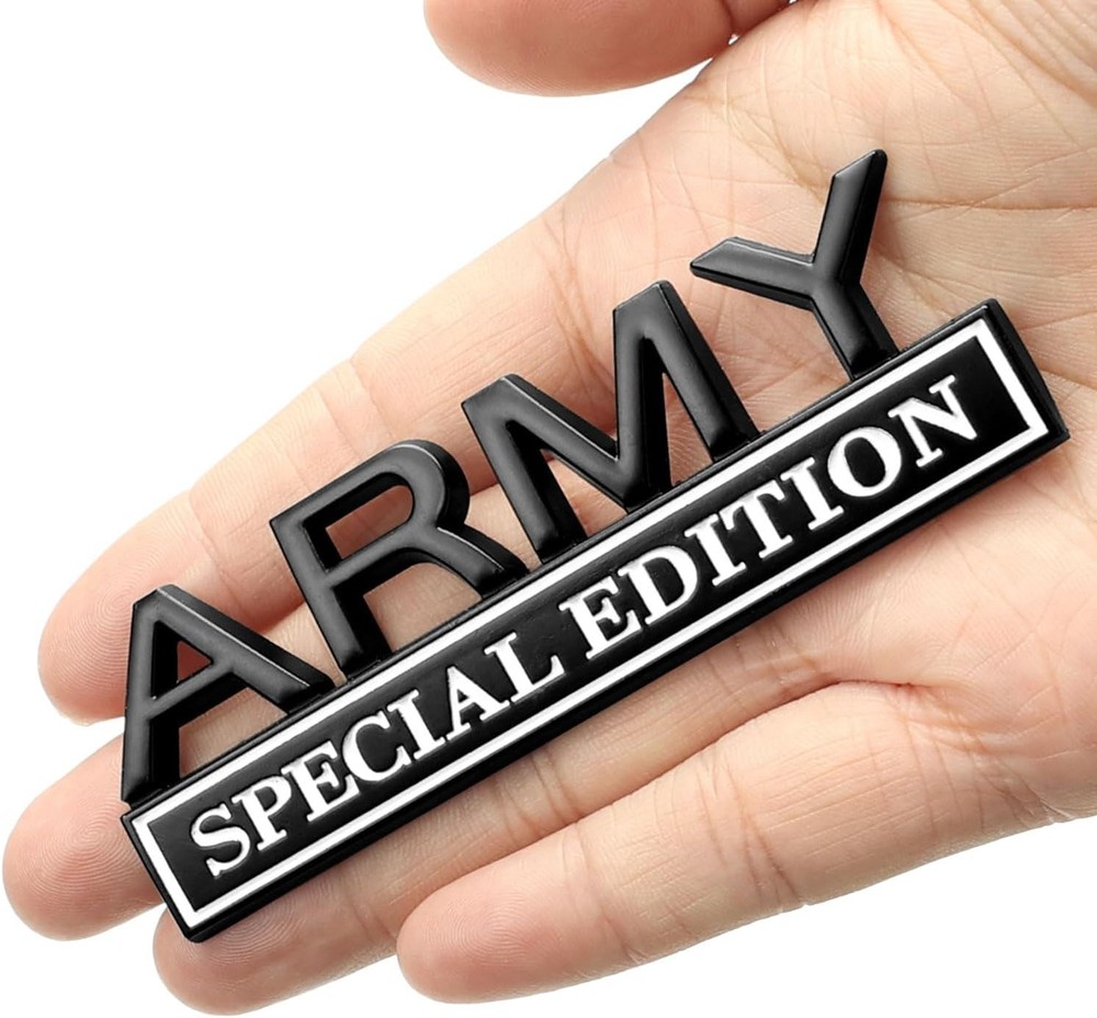 Army Special Edition Car Emblem with 2 Adhesivs, 3D Badg Color: Black & White