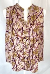 REWIND Floral Leaf Pink Mauve Tank Top Blouse Woman’s L V Neck Business Casual