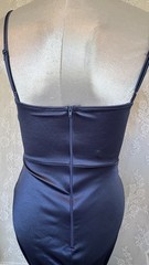 Windsor Blue Satin Cowl Neck Lace Trim Long Gown Side Slit Adj Straps S