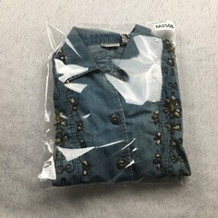 VTG Chico’s Womens Denim Blouse Sz 2 US L Button Up Rhinestone Embroidered Rare