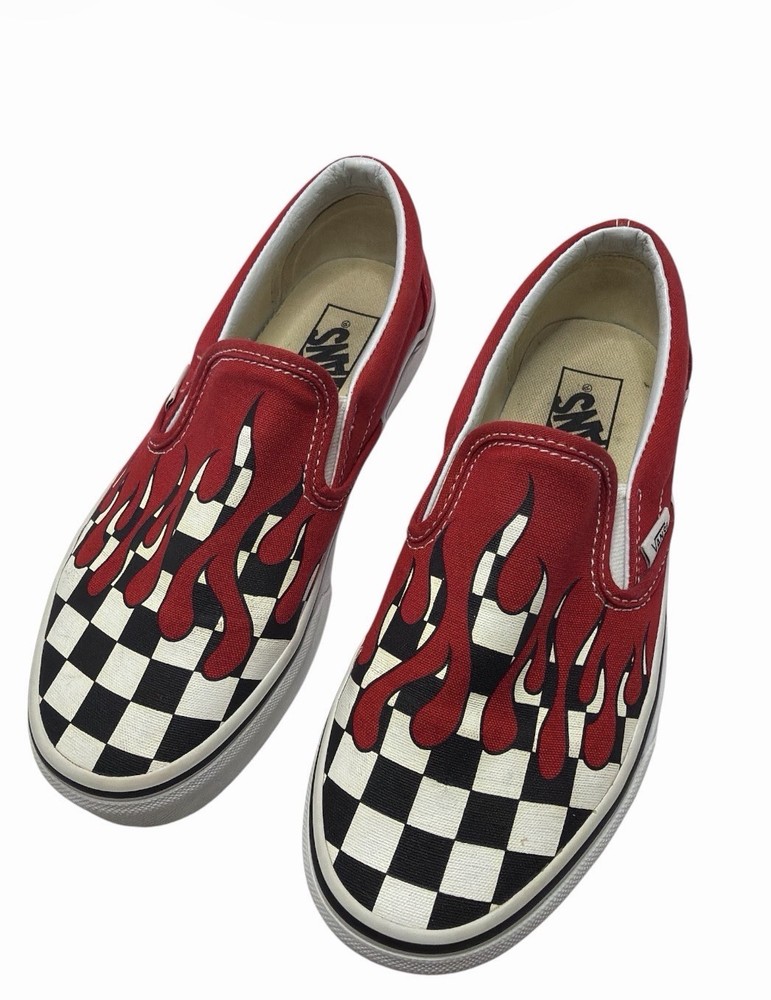 Vans Classic Slip-On Shoes Checkerboard Flame Red Blood Drip Size M5 /W6.5