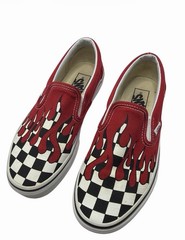 Vans Classic Slip-On Shoes Checkerboard Flame Red Blood Drip Size M5 /W6.5