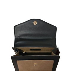 Adrienne Vittadini Colorblock Black Tan Satchel Detach Strap Charm