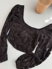 Altar’d State Black Floral Lace Corset Crop Top Square Neck Size XS