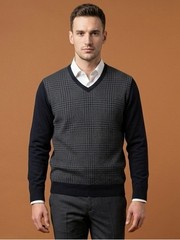 Club Room Classic merino wool blend pullover V-neck sweater houndstooth pattern