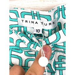 Trina Turk Womens 10 Teal Blue White Moss 2 Retro Ankle Pant Designer NEW