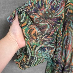 Liz Claiborne Top 3X Green Floral Sheer Button Up Tunic Summer Casual Boho