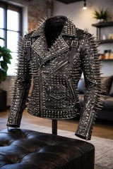 Men’s Studded Spiked Leather Biker Jacket Punk Rock Moto Gothic Motorcycle Coat