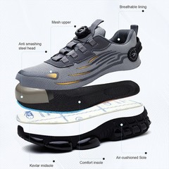 Men Steel Toe Cap Work Safety Shoes Rotating Button Comfort Breathable Sneakers