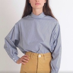 JESSE KAMM Cotton Poplin Striped Box Turtleneck M/L