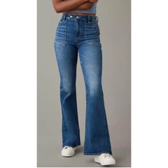 American Eagle Super HR Flare Jeans Medium Wash Next Level Stretch 00 Long