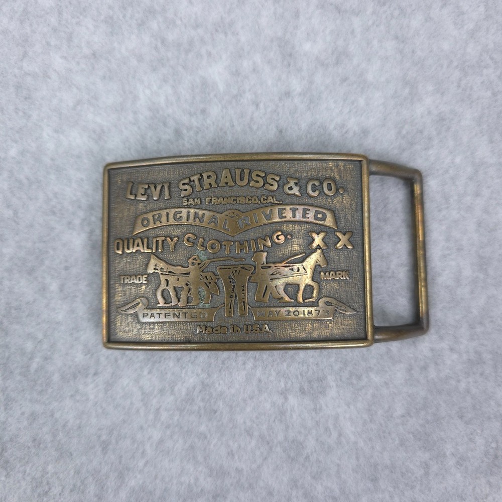 Vintage Levis Belt Buckle Made in USA Two Horse Pull Logo Metal Fits 1.5 Inch