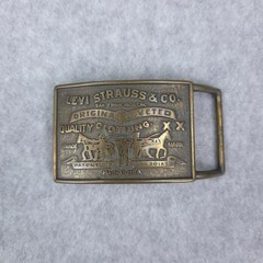 Vintage Levis Belt Buckle Made in USA Two Horse Pull Logo Metal Fits 1.5 Inch