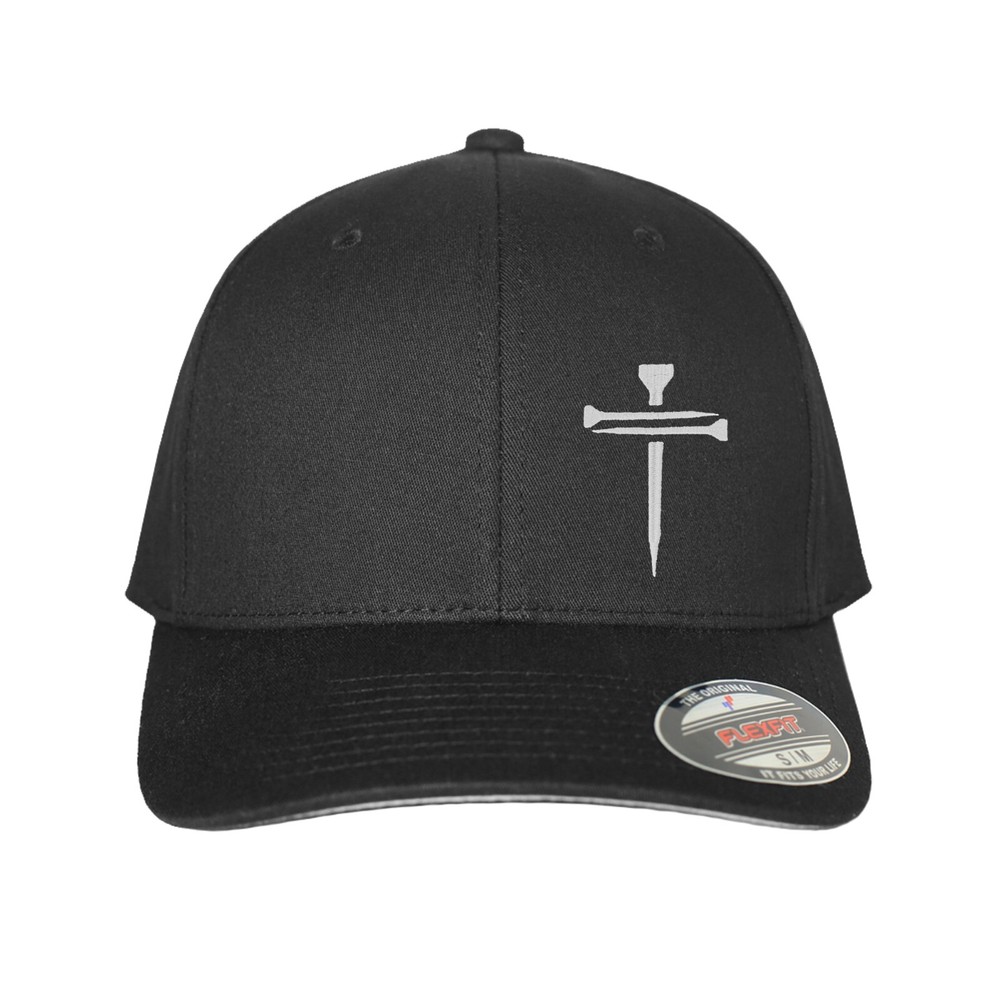 Men’s Christian Faith Cross Nails Embroidered Logo Flexfit Hat Adult Dad’s Cap