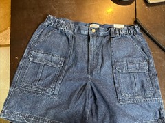 Croft and Barrow Mens 40 side elastic Cargo Shorts Denim Blue 7.5 inseam NWT