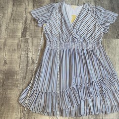 Michael Kors Blue and White Striped Faux Wrap Dress