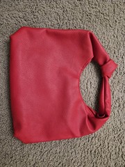 Shiseido Women’s Red Pebbled Solid Cosmetic Bag Top Handle with Logo Accent
