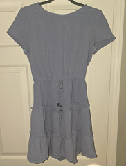 City Studio Women’s Blue Short Sleeve Round Neck Ruffle Dress: Small