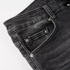 Men’s Skinny Stretch Jeans Mid-Rise Gray Laser Rips Eco Wash & Comfort Fit