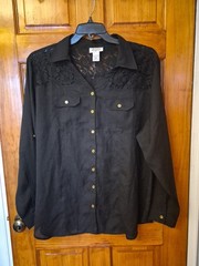 Collections Etc. Women’s Black Button Down Blouse Lace Details Size XXL NWOT
