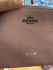 Coach Mauve Pebbled Wristlet with Hot Stamped Custom Initials, Logo, Zip Closure