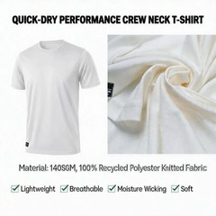 Quick Dry Athletic T-Shirt UPF50+ Moisture Wicking Crew Neck Short Sleeve