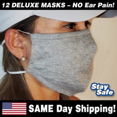 1 Dozen DELUXE Washable Face Masks – Double Head Straps (NO Ear Pain) Pocket