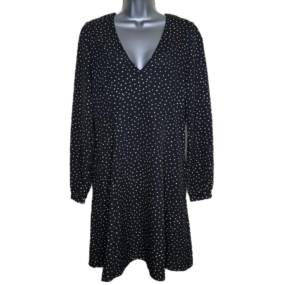 Uniqlo Printed Polka Dot V-Neck Long-Sleeve Mini Dress