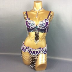 Beaded Samba Belly Dance Costume EDC Rave Carnival Outfit Bra Belt 10 Colors