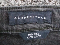 Aeropostale Jeans Womens 000 Black Mid Rise Kick Crop Raw Hem Flap Pockets 24×23