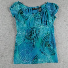 Axcess Blouse Womens Small Blue Scoop Neck Paisley Cap Sleeve Lined Tunic Top
