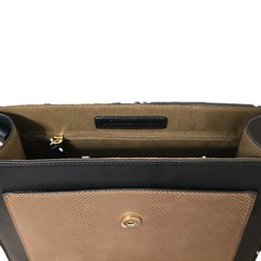 Adrienne Vittadini Colorblock Black Tan Satchel Detach Strap Charm