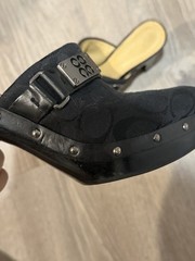 Coach Black Signature Logo Canvas & Leather Mule Slip-On Studded Buckle US 8B