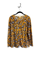 Garnet Hill Signature Eco Merino Wool cardigan yellow gold floral sz XL spring
