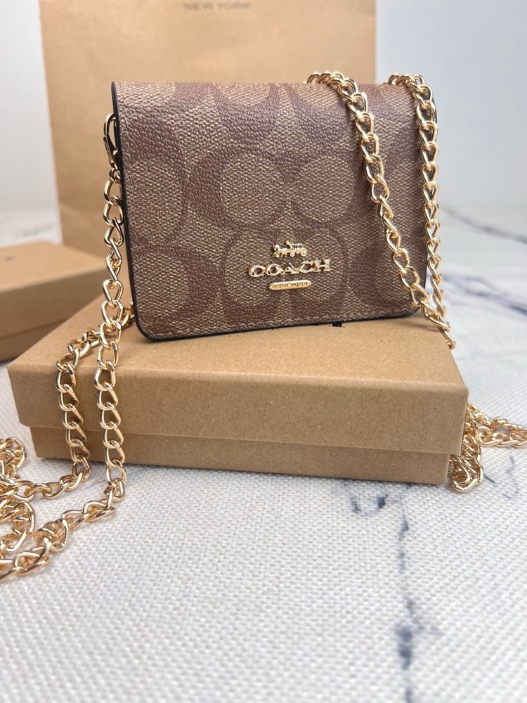 NWT Coach Mini Wallet On A Chain Signature Canvas With Charms C6650 With Box