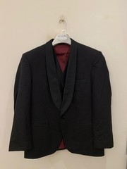 Vintage pure wool classic Tuxedo night black shawl lapel 3 piece suit 42R