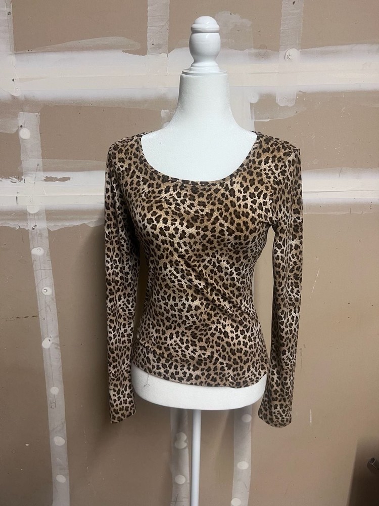 I-N-C International Concepts Leopard Print Long Sleeve Scoop Neck Top