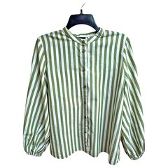 Who What Wear M310 White Moss Striped Balloon Sleeve Top Womens Size M