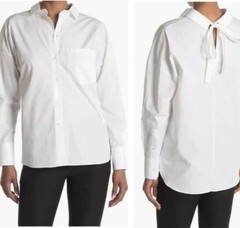 Valentino Button-Down Shirt Tie-Back Classic Top Cotton Blouse White 38/L