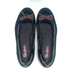Skechers Womens 6.5 Black Perforated Leather And Synthetic Upper Slip On Flats