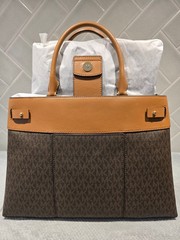 NWT Michael Michael Kors Gramercy Tan Leather/MK Logo Satchel w/ Nailhead Studs