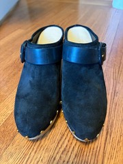 Veronica Beard Dacey Clog Mules Suede Heel Wood Platform Black Size8, Never Worn