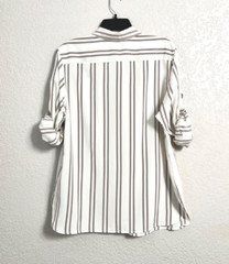 Ellen Tracy White Moss Brown Stripe Long sleeves Casual Blouse Classic Tops sz M