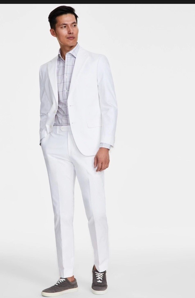 Tommy Hilfiger Mens 44R Modern Fit Flex Stretch 100% Linen Suit Jacket In White