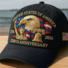 USA 250th Anniversary Patriotic Baseball Cap Adjustable Men Bald Eagle Liberty